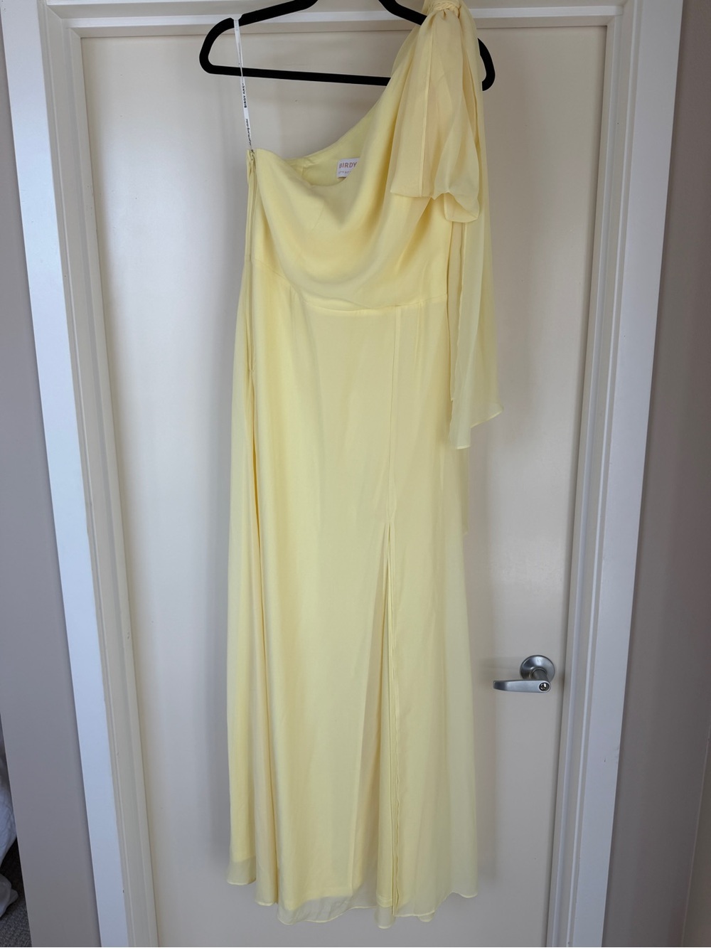 Birdy Grey One-Shoulder Lemon Yellow Evening Gown with Side Slit - Picture 4 of 6